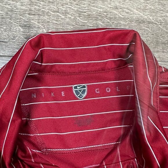 Nike Golf Men’s Size Large Golf Polo Shirt Red Striped Athletic Stretch Dri Fit - Picture 3 of 6